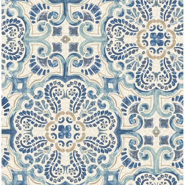 Florentine Blue Faux Tile Wallpaper Florentine Blue Faux Tile Wallpaper