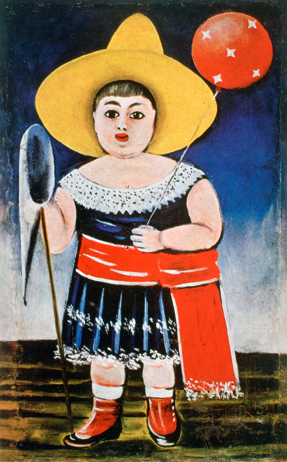 A child wearing a traditional outfit holds a balloon. A child wearing a traditional outfit holds a balloon.