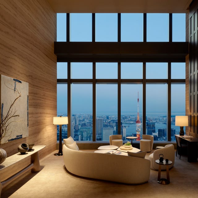 luxurious living area with a view of the tokyo tower