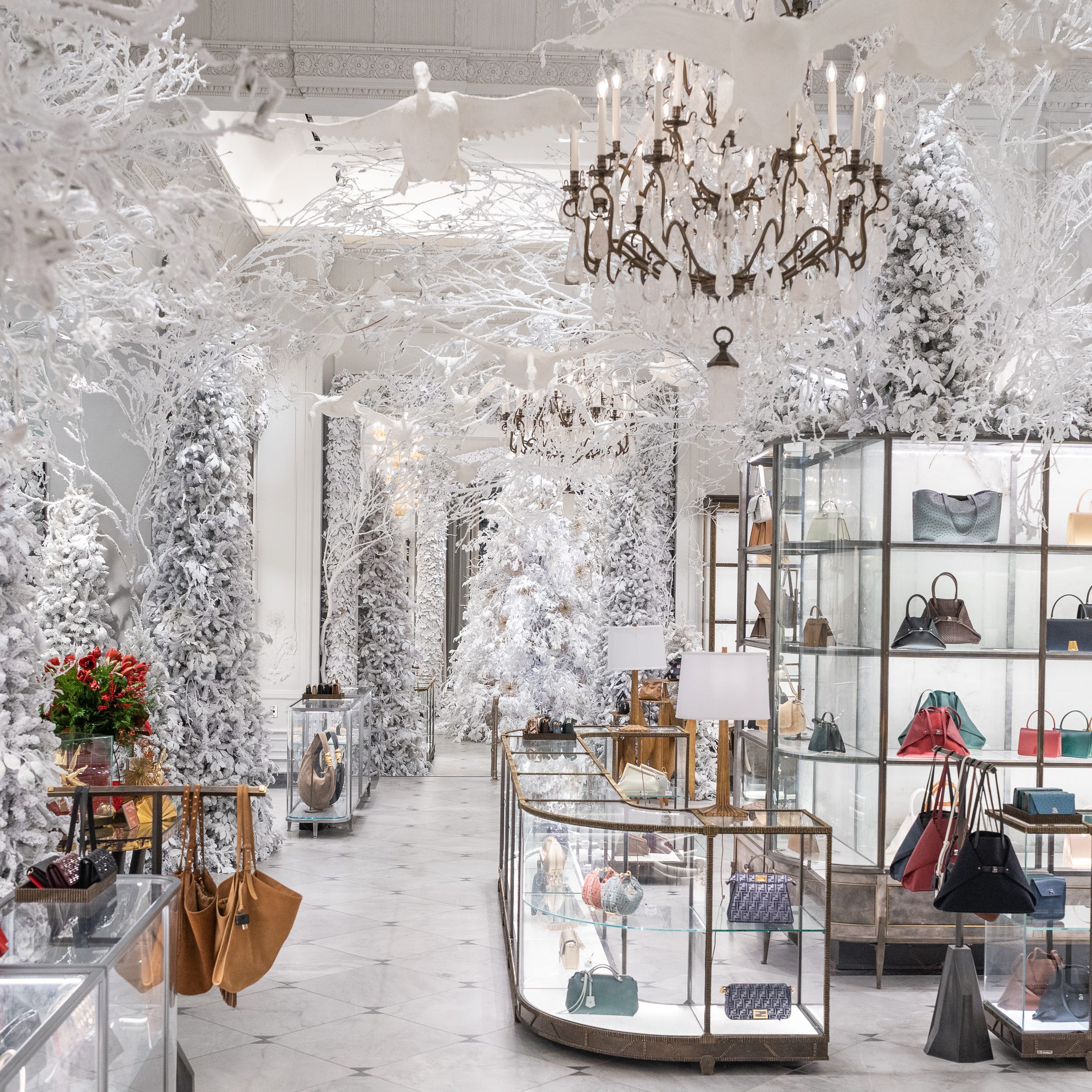 the winter wonderland themed interiors of bergdorf goodman.
